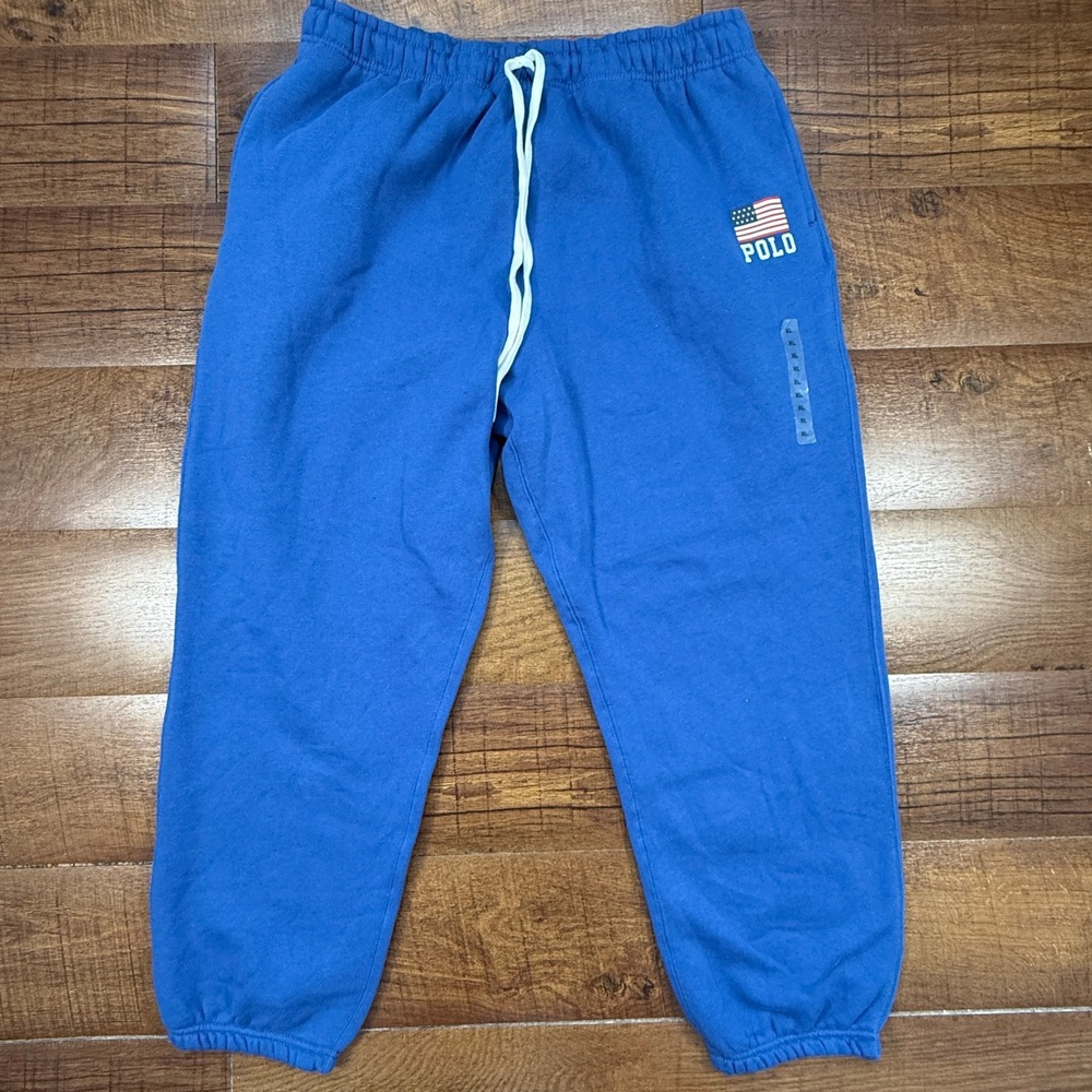 Polo Ralph Lauren Sweatpants Mens XL Blue USA Flag Graphic Fleece Joggers NWOT